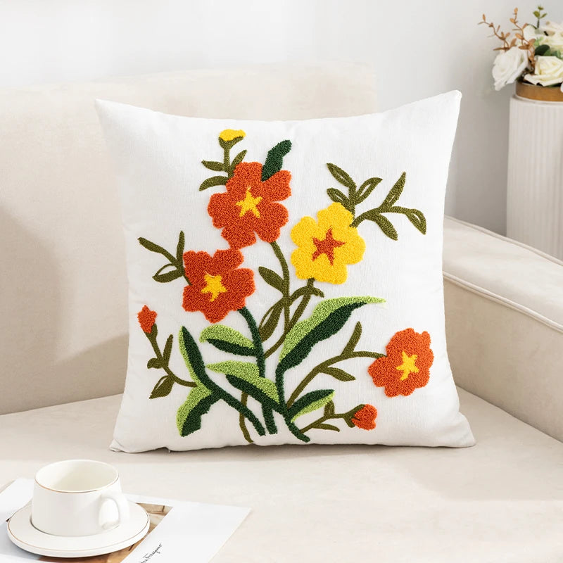 Vintage Floral Embroidered Pillowcase – Boho Throw Cushion Cover for Sofa & Home Deco