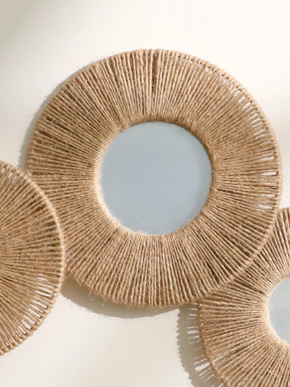 Round Wall Mirror Hanging Decorative Mirrors With Woven Hemp Rope Boho Wall Decor for Bedroom Living Room