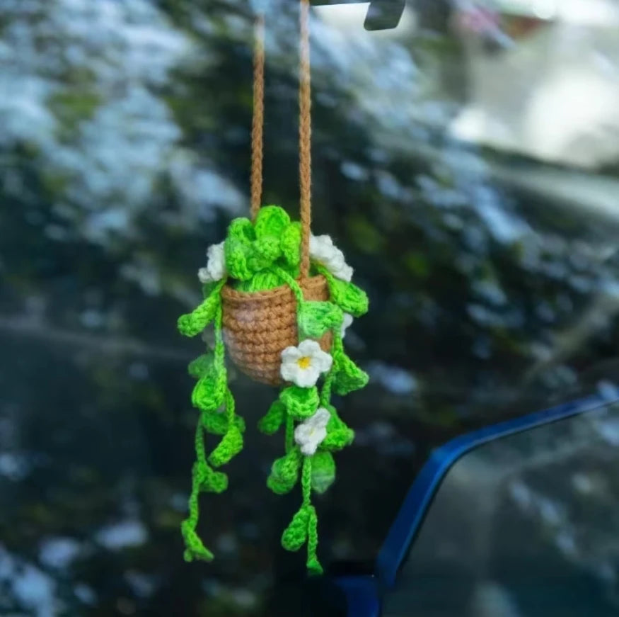 Handmade Crochet Succulent Car Hanging