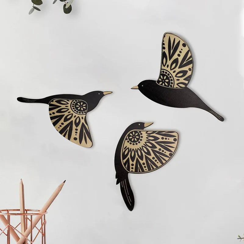 3-Piece Wooden Bird Wall Decor Set – Patterned Boho Home Decor for Indoors & Outdoors Bird Lover Gift for Birder