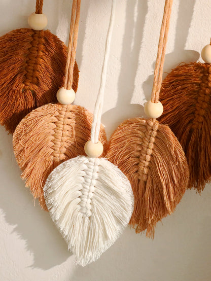 Boho Macrame Floating Wall Shelf with Leaf Tassels