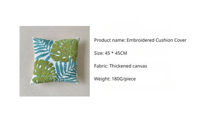 🌿 Green Leaf & Sunflower Embroidered Pillow Cover – 18 x 18 inches Boho Modern Cushion Cover for Sofa, Chair, or Car