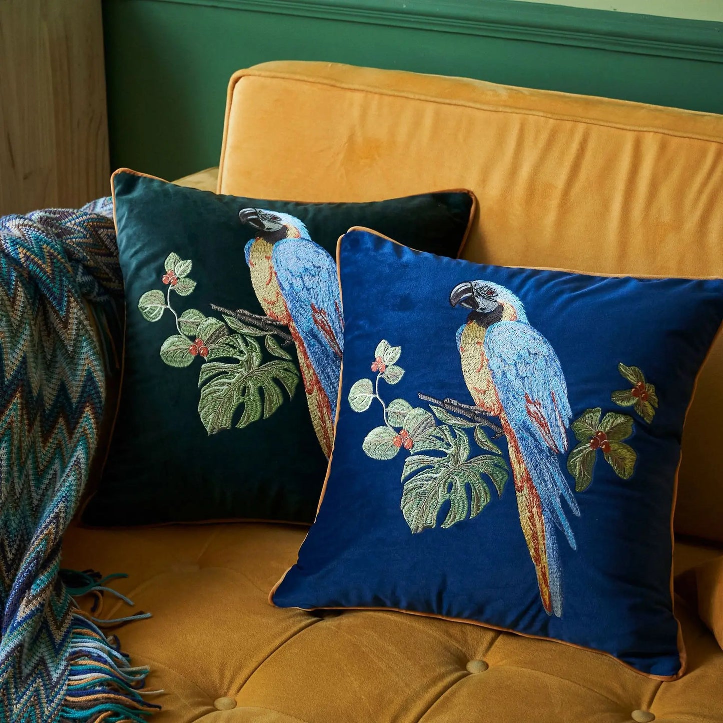 Embroidered Velvet Animal Cushion Cover – Luxurious Dutch Velvet Throw Pillow Case for Boho Home Decor
