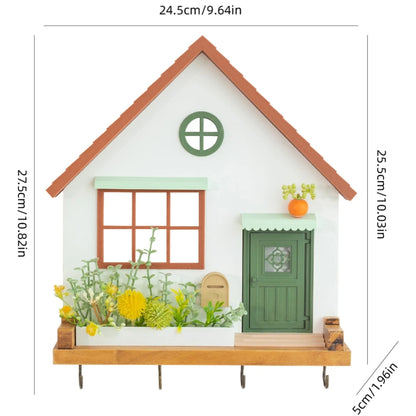 🏡 Fairytale Town Wall Hook Rack – Boho Wooden Key Holder & Decorative Village Scene Organizer