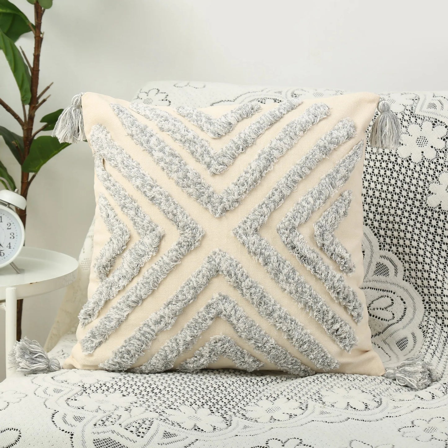 Nordic Geometric Tufted Cushion Cover Cotton Canvas Tassel Pillowcase Living Room Floor Pillow Cover Decorative Sofa Home Decor