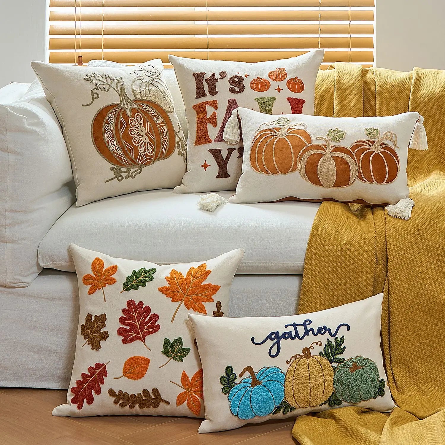 Halloween maple pumpkin throw pillow cover with festive lettering, autumn-themed decorative cushion for sofa, bed, and seasonal home decor