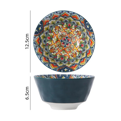 Boho Floral Green Ceramic Plate or Bowl – Retro Dinnerware for Breakfast, Salad, or Soup