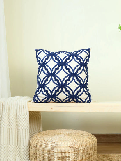 Geometric Embroidered Throw Pillow Cover – Modern Boho Home Decor Accent