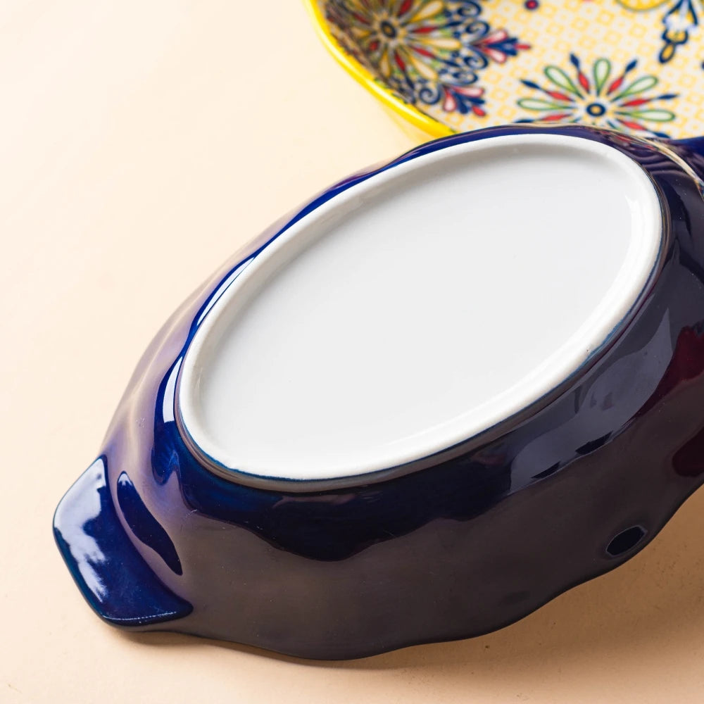 Bohemian Egg-Shaped Ceramic Baking Plate – 9" Colorful Oval Pasta, Salad & Fruit Dish