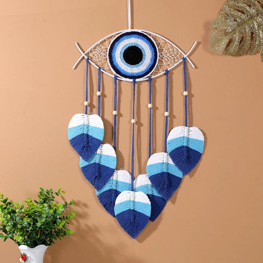 🧿 Blue Evil Eye Dream Catcher with Macrame Leafs – Boho Home Decor & Housewarming Gift | Handmade Wall Hanging for Bedroom or Living Room