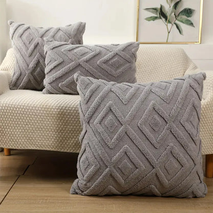 🧸 Boho Faux Wool Geometric Pillow Covers – Soft Plush Fleece Cushion Cases for Cozy Home Decor | Multiple Sizes