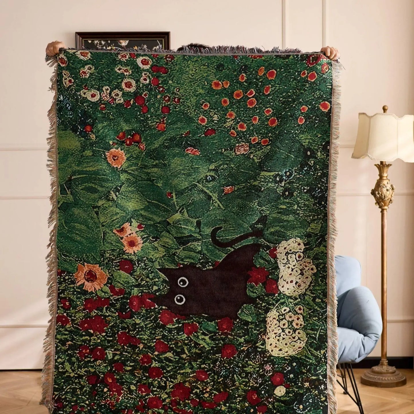 Cat Woven Throw Blanket – Jacquard Tapestry Sofa Cover for Cozy Home & Picnic Use