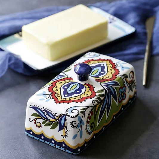 bohemian style floral butter dish