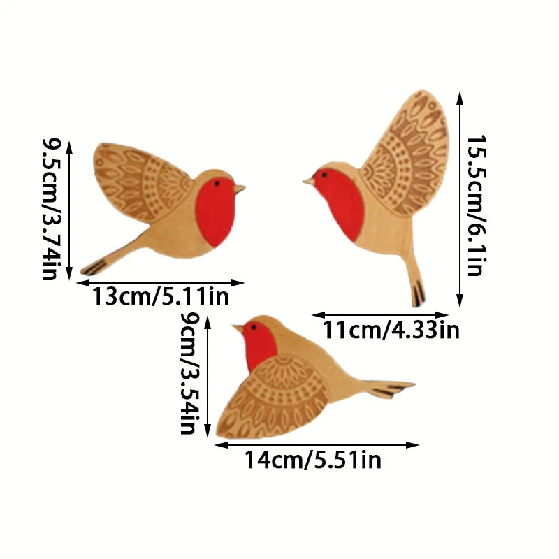 3-Piece Wooden Bird Wall Decor Set – Patterned Boho Home Decor for Indoors & Outdoors Bird Lover Gift for Birder