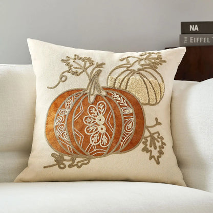 Pumpkins Halloween maple pumpkin throw pillow cover with festive lettering, autumn-themed decorative cushion for sofa, bed, and seasonal home decor