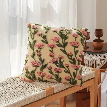 Embroidered Floral Throw Pillow Cover – Boho Decorative Cushion Cover for Sofa, Bed, or Chair | Housewarming Gift
