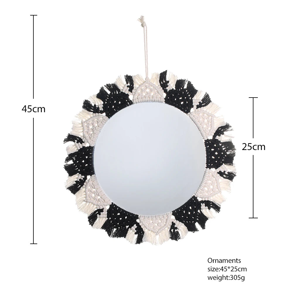 Wall Circle Mirror Macrame Boho Home Decor Mirrors for Bedroom Baby Room Decoration Nursery Sun Star Shaped
