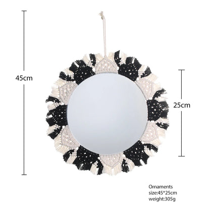 Wall Circle Mirror Macrame Boho Home Decor Mirrors for Bedroom Baby Room Decoration Nursery Sun Star Shaped