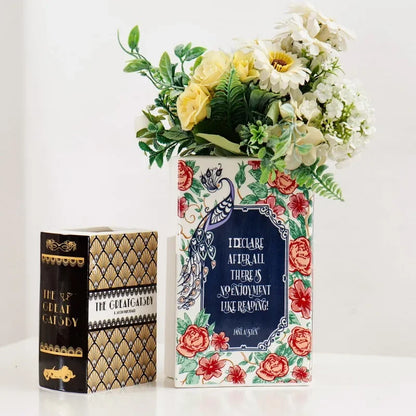 The Great Gatsby / Pride and Prejudice Square Painted Flowers Display Book Ceramic Vase Arrangement Art Decor Home Decoration Boho