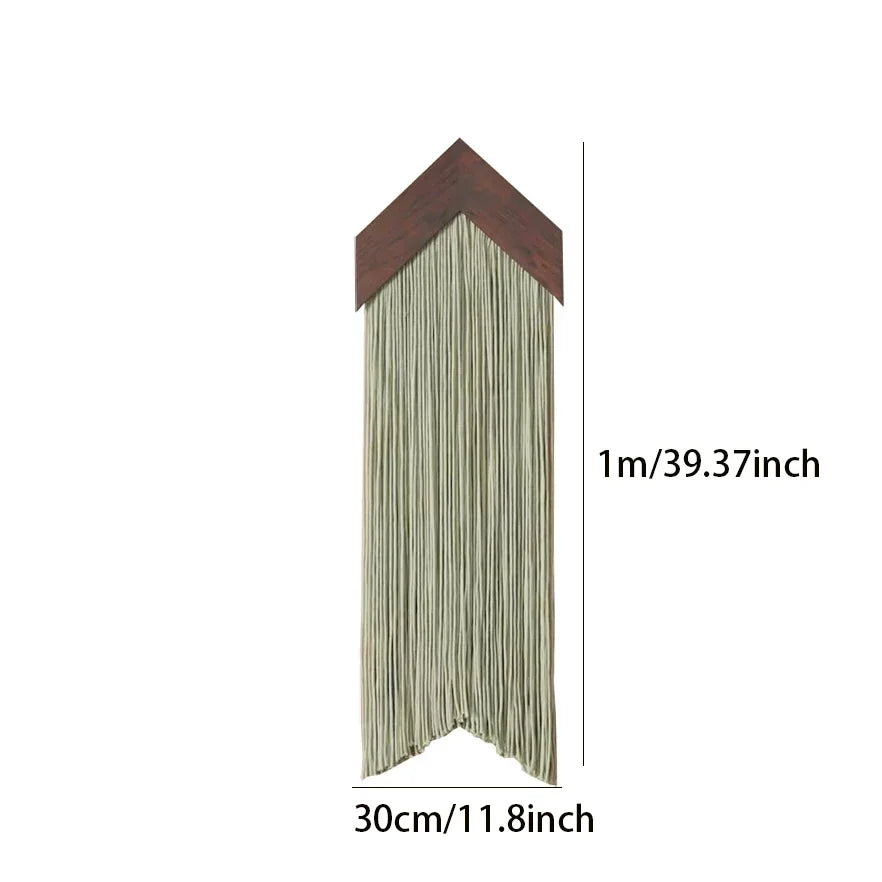 Decorative boho wall art macrame with brown top and green bottom on a white background