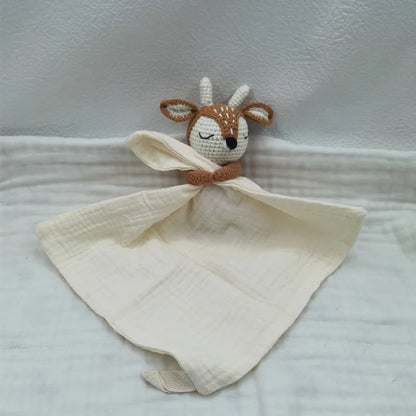 Boho Baby Soother & Comforting Burb Cloth – Soft Sleeping Animal Stuffed Teether for Infants