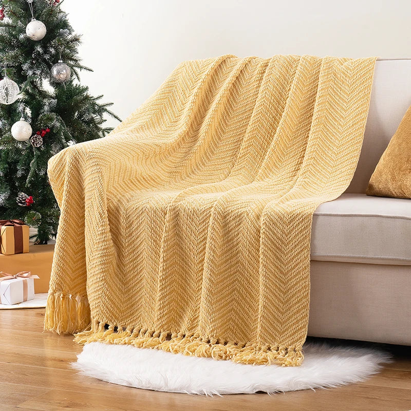 Thick Knitted Throw Blanket Soft Warm Decorative Sofa Bed Bedspread Home Boho Room Decor