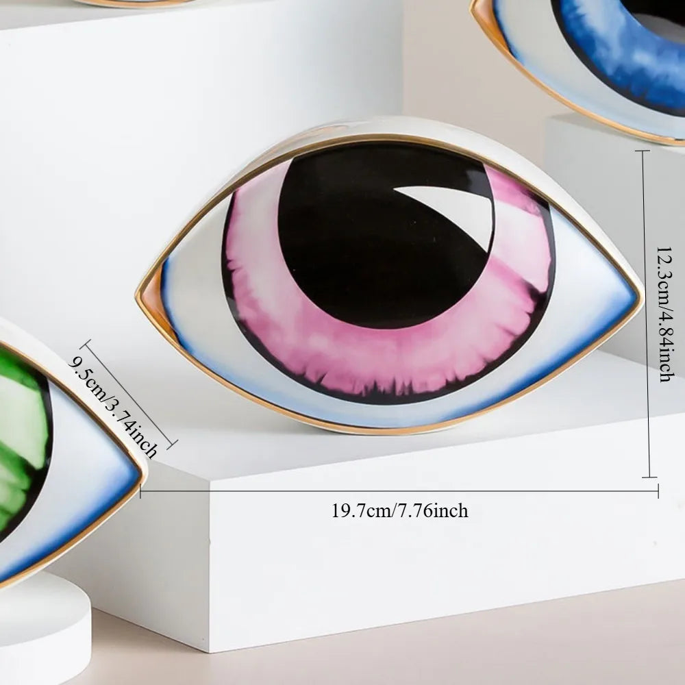 Moroccan Turkish blue evil eye ceramic figurine, unique bohemian home decor accent perfect for eclectic and boho home styles, adds soulful vibes and a cozy touch to any room, great for gifting as a boho home decor gift or housewarming present.
