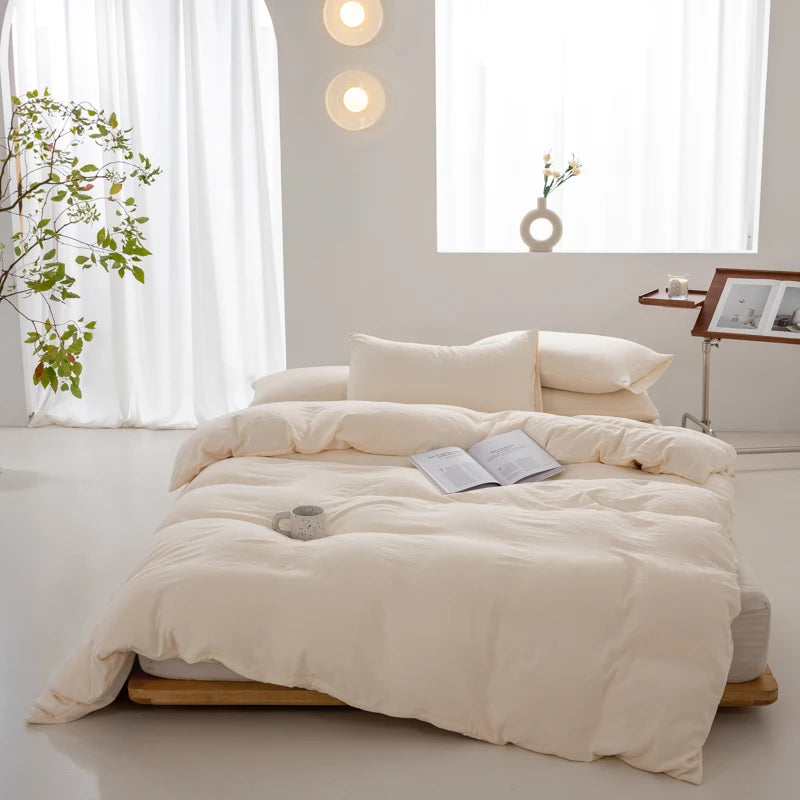 Cream Boho Minimalist Washed Cotton Duvet Cover – Soft, Breathable & Cozy Quilt Cover for Home 