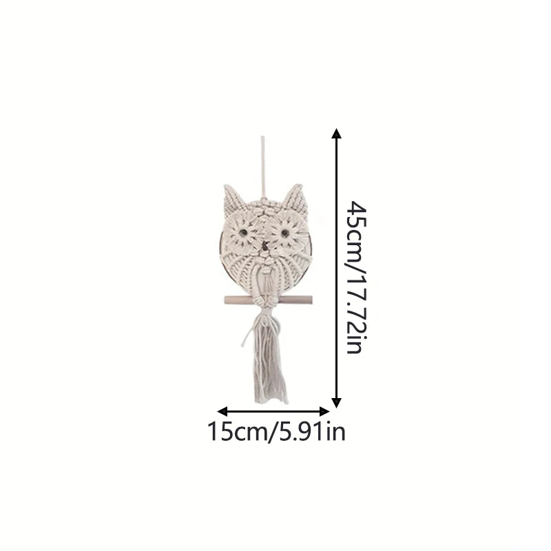 Boho Owl Macrame Wall Hanging – Cotton Woven Tapestry for Boho Home Decor | Handmade Owl Wall Art
