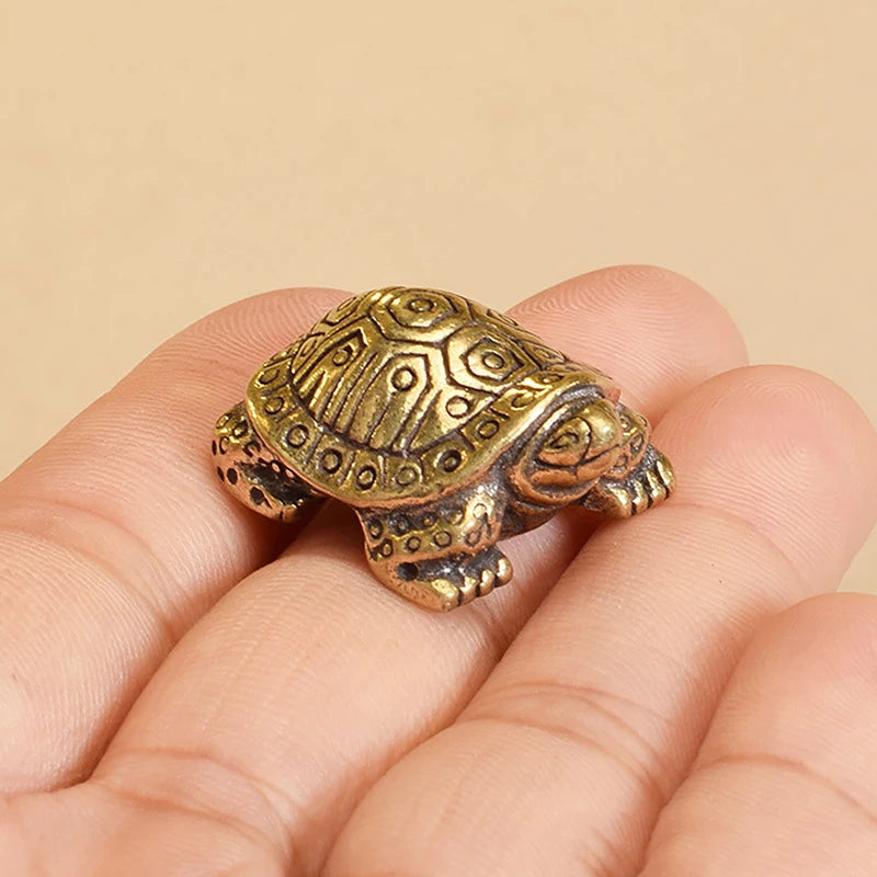 1Pc Antique Looking Solid Brass Turtle Ornament Animal Sculpture Home Office Desk Decorative Home Decor Boho
