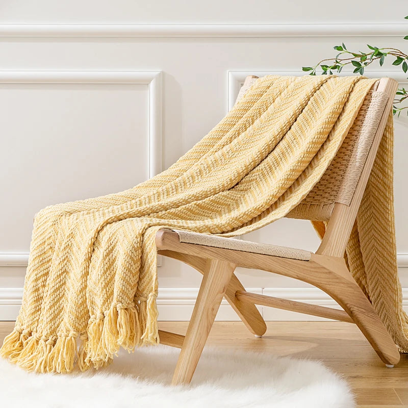 Thick Knitted Throw Blanket Soft Warm Decorative Sofa Bed Bedspread Home Boho Room Decor