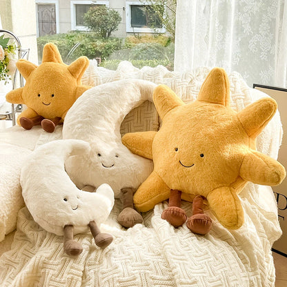 Plush Moon & Sun Throw Pillow – Soft Boho Home Decor for Sofa, Bedroom & Kids' Room