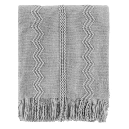 Boho Knit Throw Blanket – Soft Lightweight Acrylic Blanket with Tassels