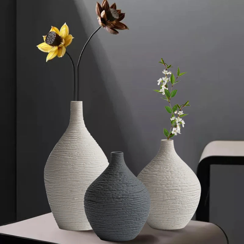 Simple Ceramic Vase Decoration for Home Nordic Luxury Narrow Mouth Flower Pot Living Room Interior Office Desktop Decor Gift Boho