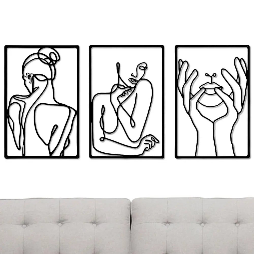 Woman Face Body Outline Kiss Silhouette Iron Wall Hanging Decor Abstract Line Ornament Beautiful Art for Living Room Bedroom Home Artwork Decor