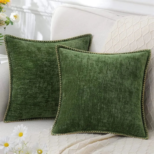 Luxury Chenille Throw Pillow Cover - Forest Green