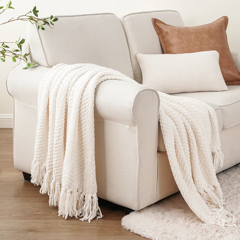 Thick Knitted Throw Blanket Soft Warm Decorative Sofa Bed Bedspread Home Boho Room Decor