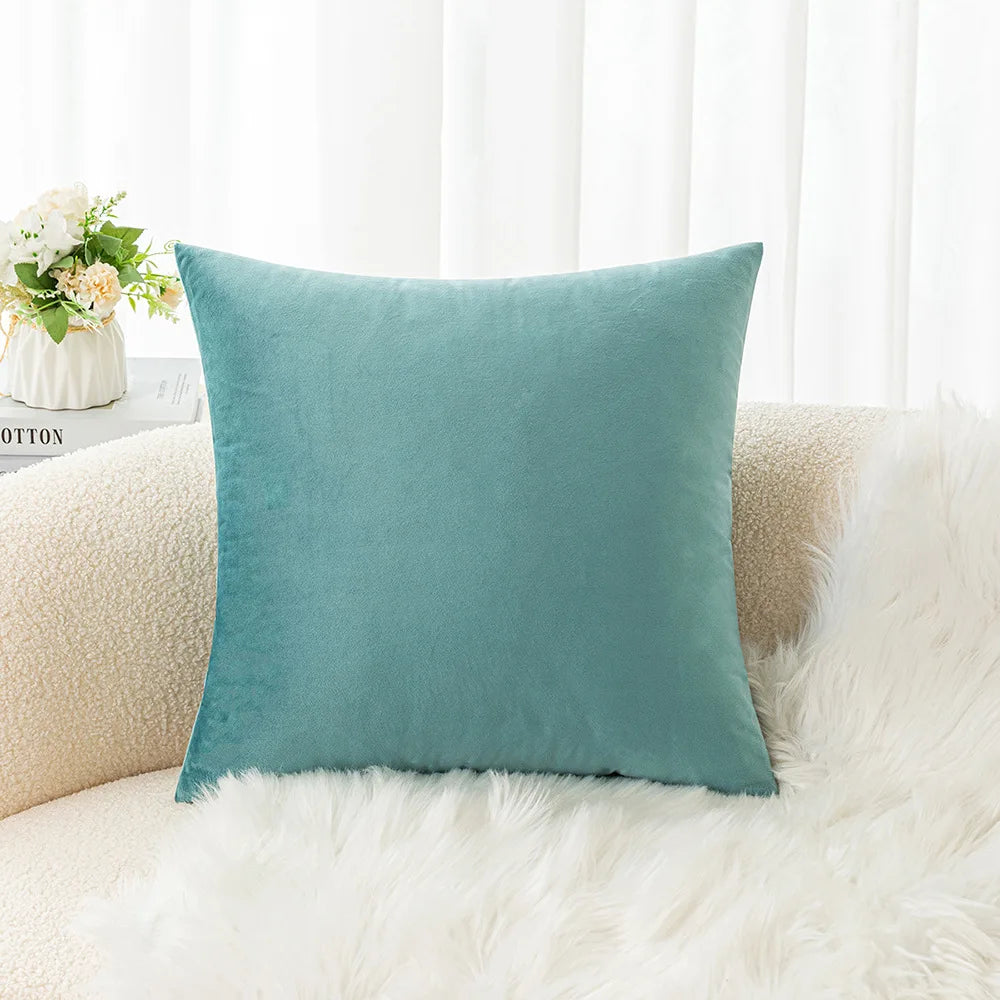 Velvet Pillowcase Sofa Cushion Cover – Solid Color Throw Pillow Case for Living Room