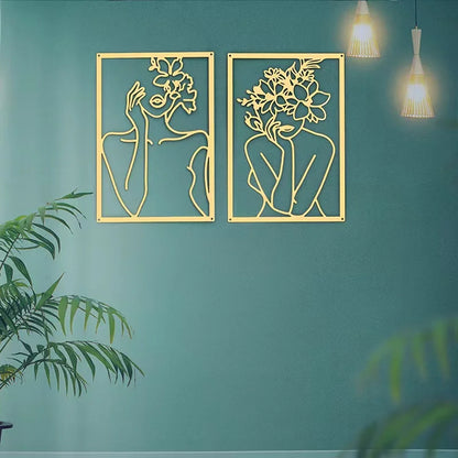 Woman Face Body Outline Kiss Silhouette Iron Wall Hanging Decor Abstract Line Ornament Beautiful Art for Living Room Bedroom Home Artwork Decor