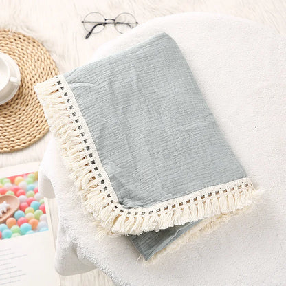 🌿 Cotton Muslin Swaddle Blanket – Soft, Breathable & Boho-Inspired for Newborns