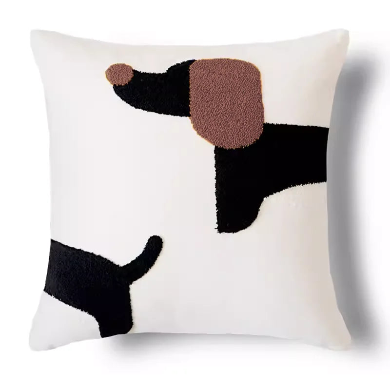 Modern Embroidered Dog Pillow Cover – Cute Animal Cushion Case for Sofa or Bed | Boho Home Decor - Housewarming Gift for Dog Lover