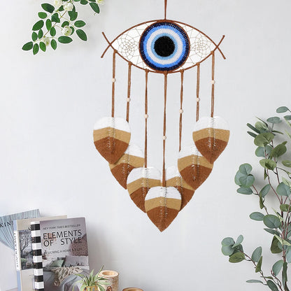 🧿 Blue Evil Eye Dream Catcher with Macrame Leafs – Boho Home Decor & Housewarming Gift | Handmade Wall Hanging for Bedroom or Living Room