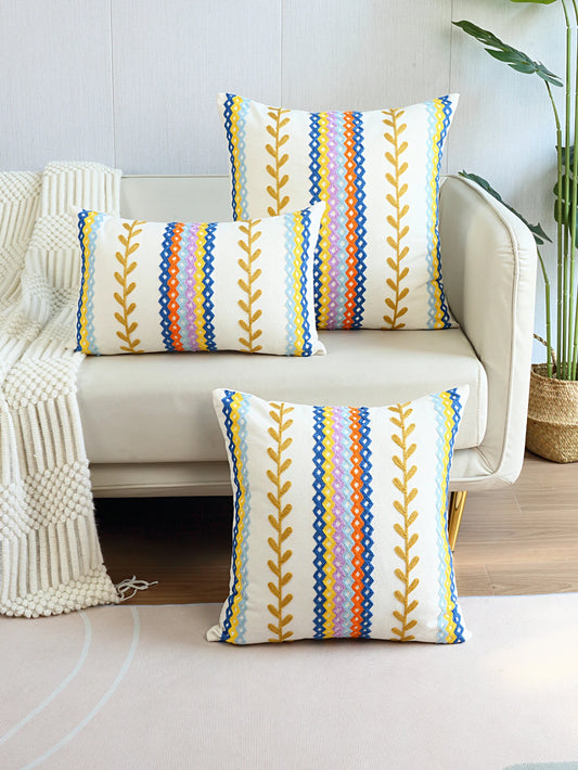 Boho Geometric Embroidered Cushion Cover – Decorative Throw Pillow Case for Couch & Bohemian Home Decor