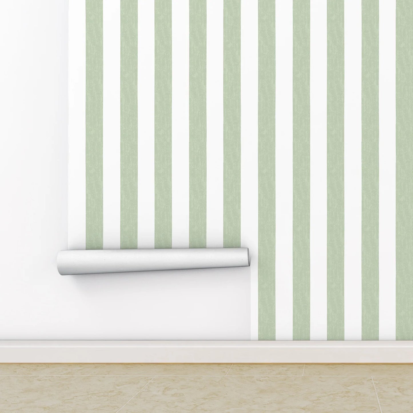 Modern Green & White Striped Wallpaper – Peel and Stick, Waterproof Wall Mural