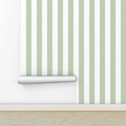 Modern Green & White Striped Wallpaper – Peel and Stick, Waterproof Wall Mural