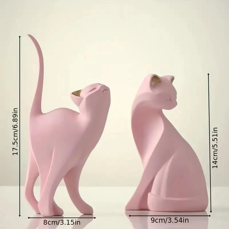 Resin Cat Statue – European-Inspired Romantic Animal Figurine for Boho Home Decor