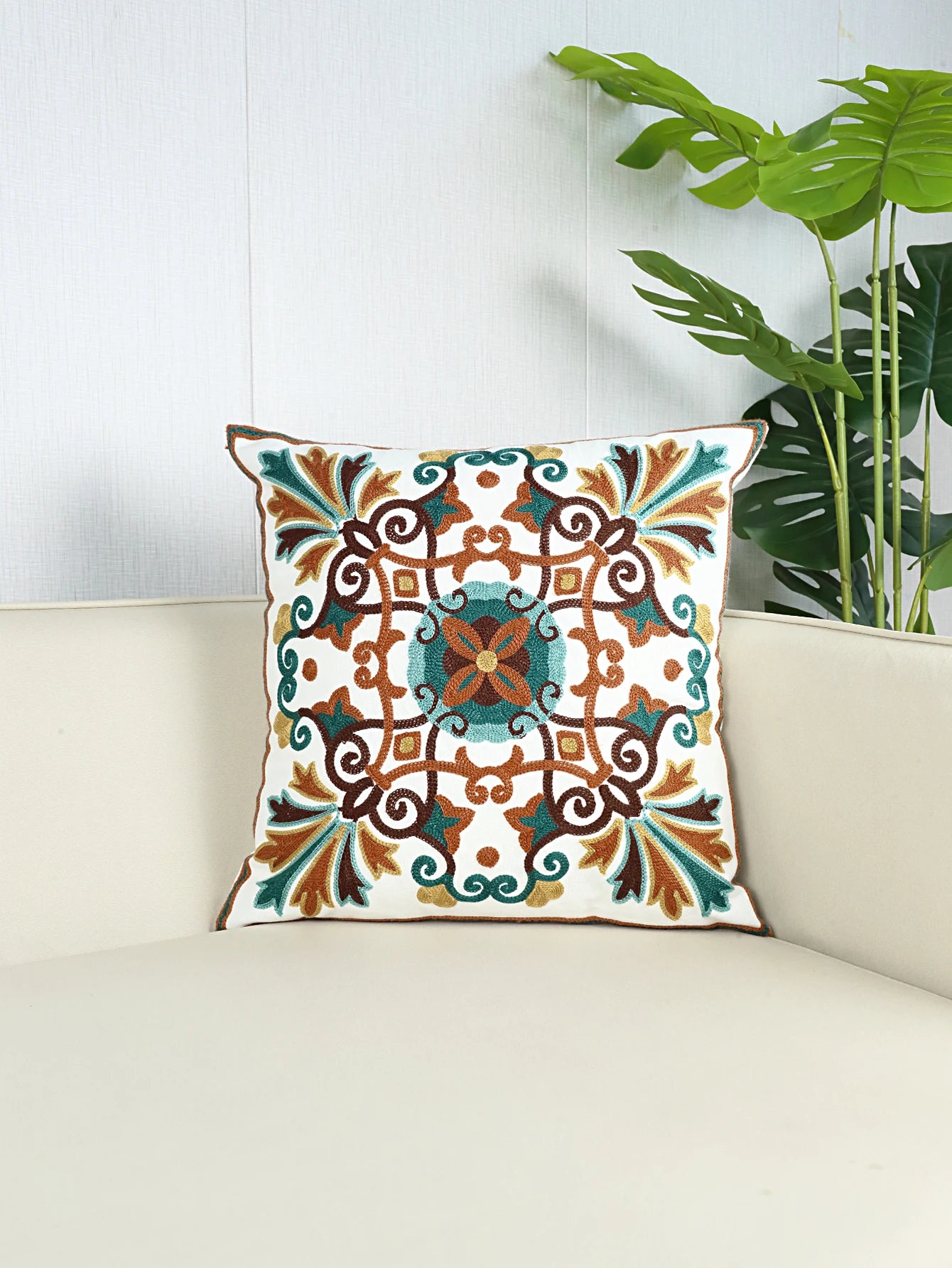 Bohemian Embroidered Pillow Cover – Square Cushion Case for Couch & Boho Home Decor
