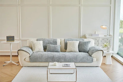 1PC Wave Striped Sofa Cover Solid Color Thicken Plush Sofa Towel Covers Non-slip Couch Slipcovers Sofa Mat for Living Room