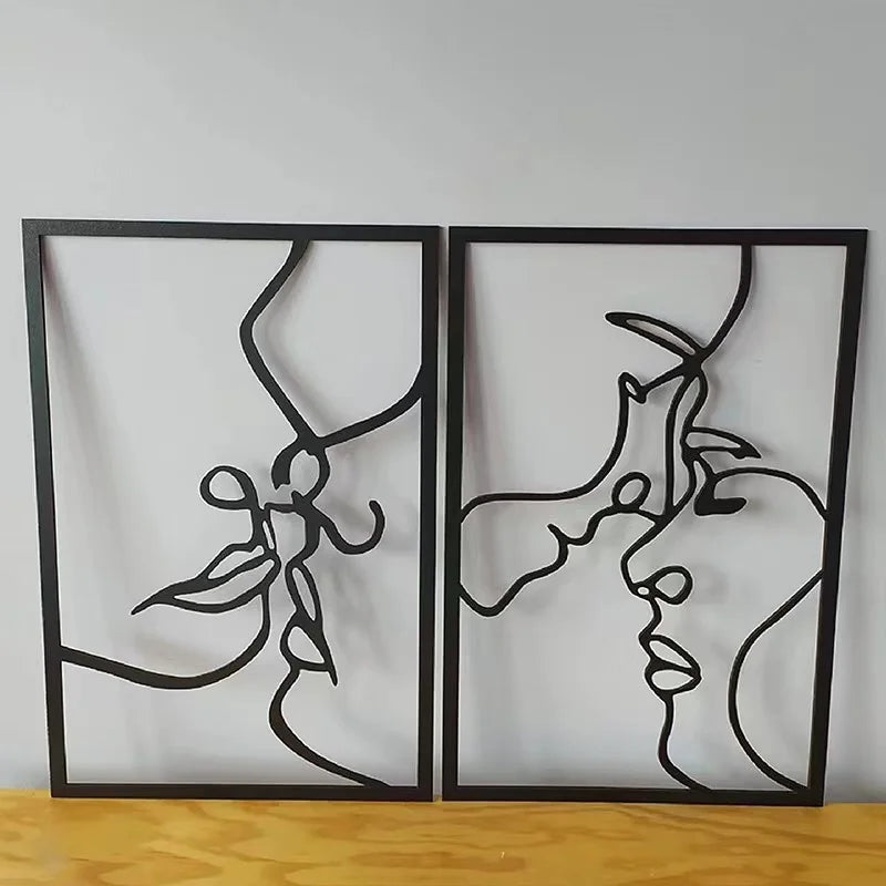 Woman Face Body Outline Kiss Silhouette Iron Wall Hanging Decor Abstract Line Ornament Beautiful Art for Living Room Bedroom Home Artwork Decor