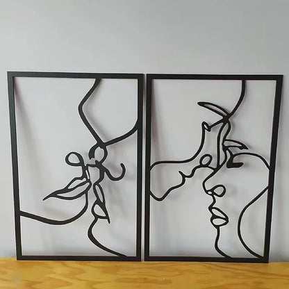 Woman Face Body Outline Kiss Silhouette Iron Wall Hanging Decor Abstract Line Ornament Beautiful Art for Living Room Bedroom Home Artwork Decor